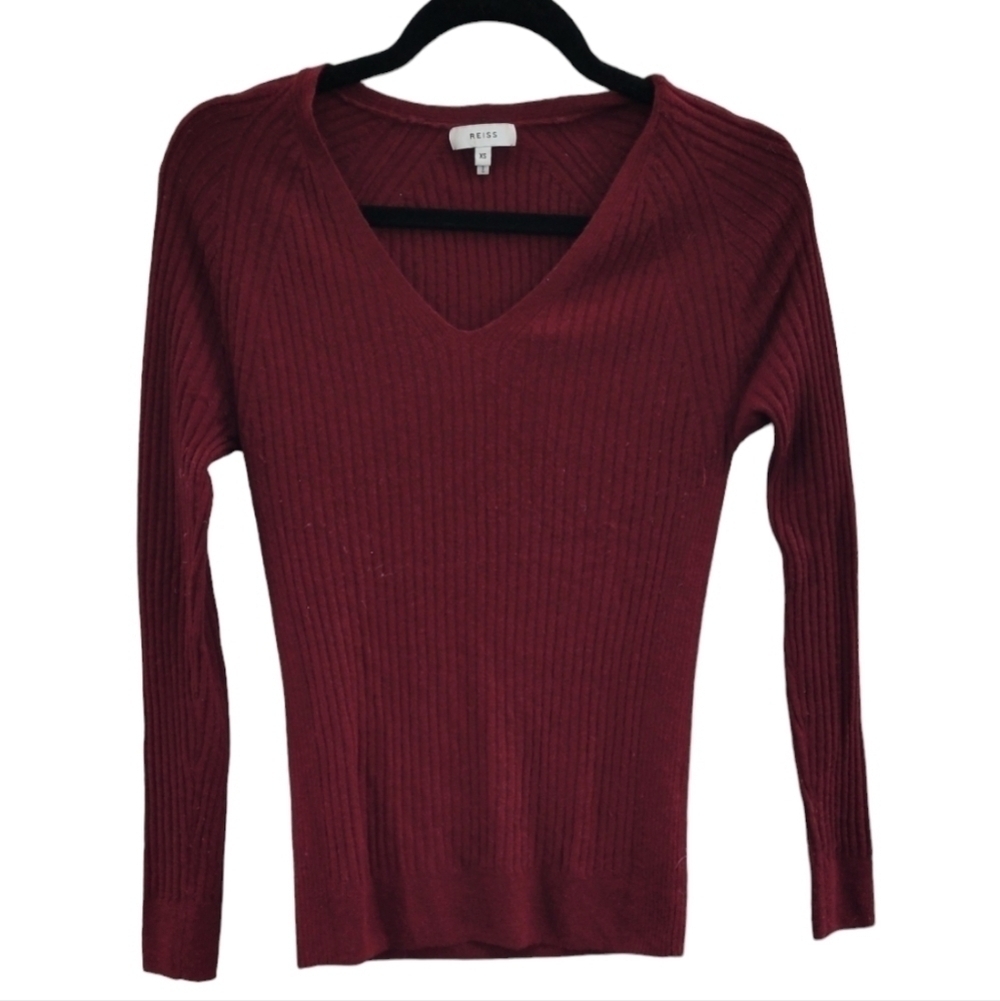 Reiss V-Neck Sweater Women Size XS Plum Purple Red Fine Knit - Picture 3 of 7